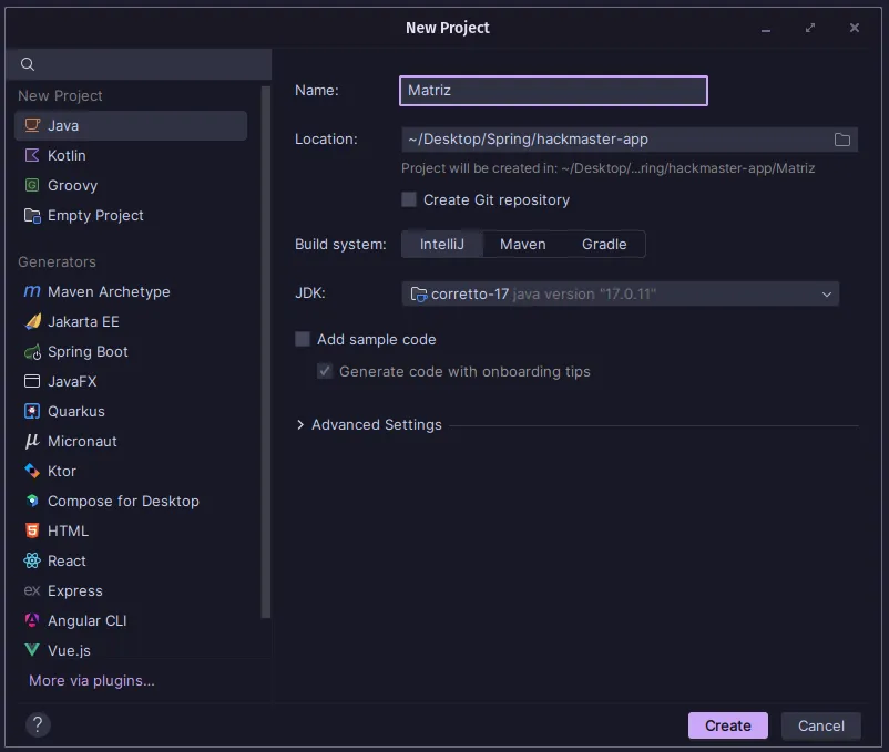 Creación de un proyecto en IntelliJ IDEA