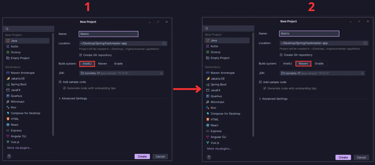 Selección de Maven en IntelliJ IDEA